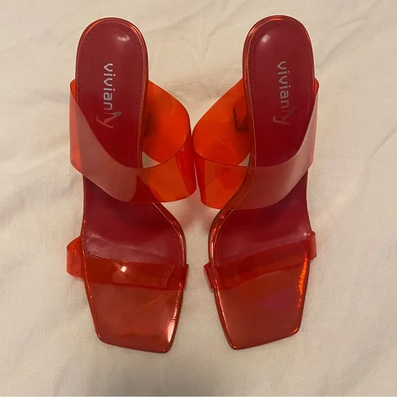 VIVIANLY Clear Pointed Toe Sandals Stiletto Heels Transparent Strap High Heels - Picture 4 of 9